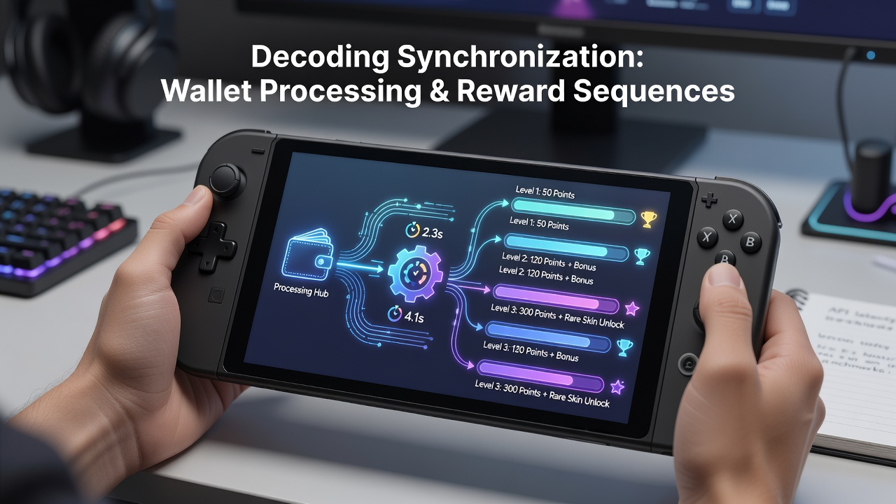 Handheld gaming device displaying synchronized wallet and reward interface elements on screen
