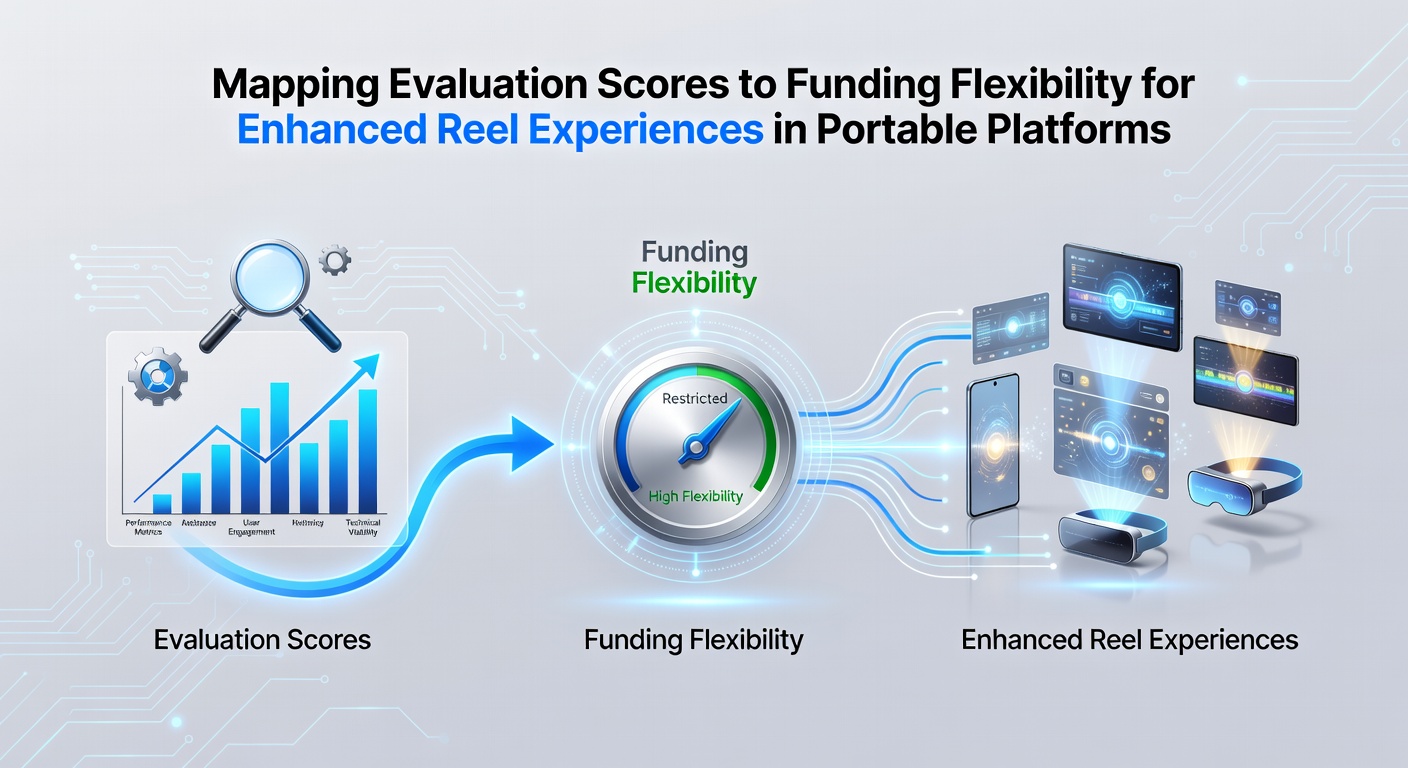 Portable platform interface showing evaluation score metrics linked to content funding allocation for video reels