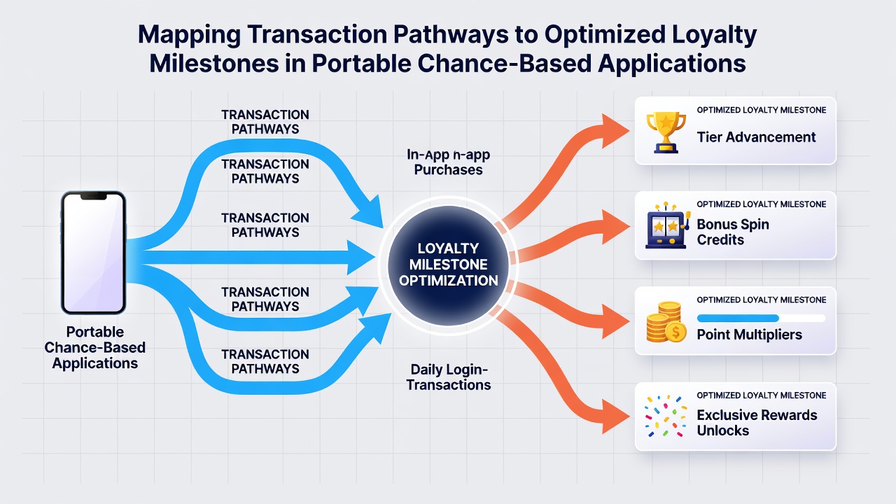 Flowchart showing loyalty milestone triggers linked to portable application transaction logs and reward distribution modules