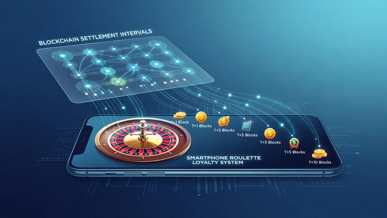 Blockchain network visualization showing settlement intervals affecting mobile roulette reward sequences