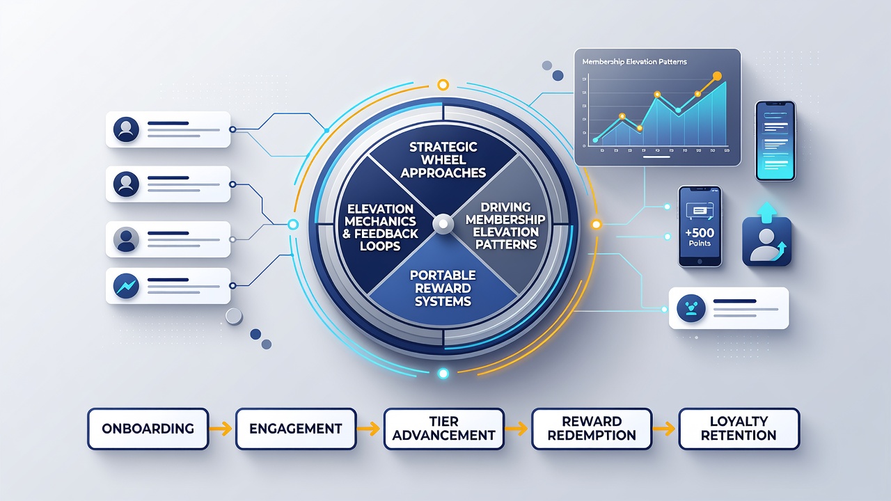 Mobile dashboard illustrating membership tier elevation after wheel-based reward cycles in portable systems