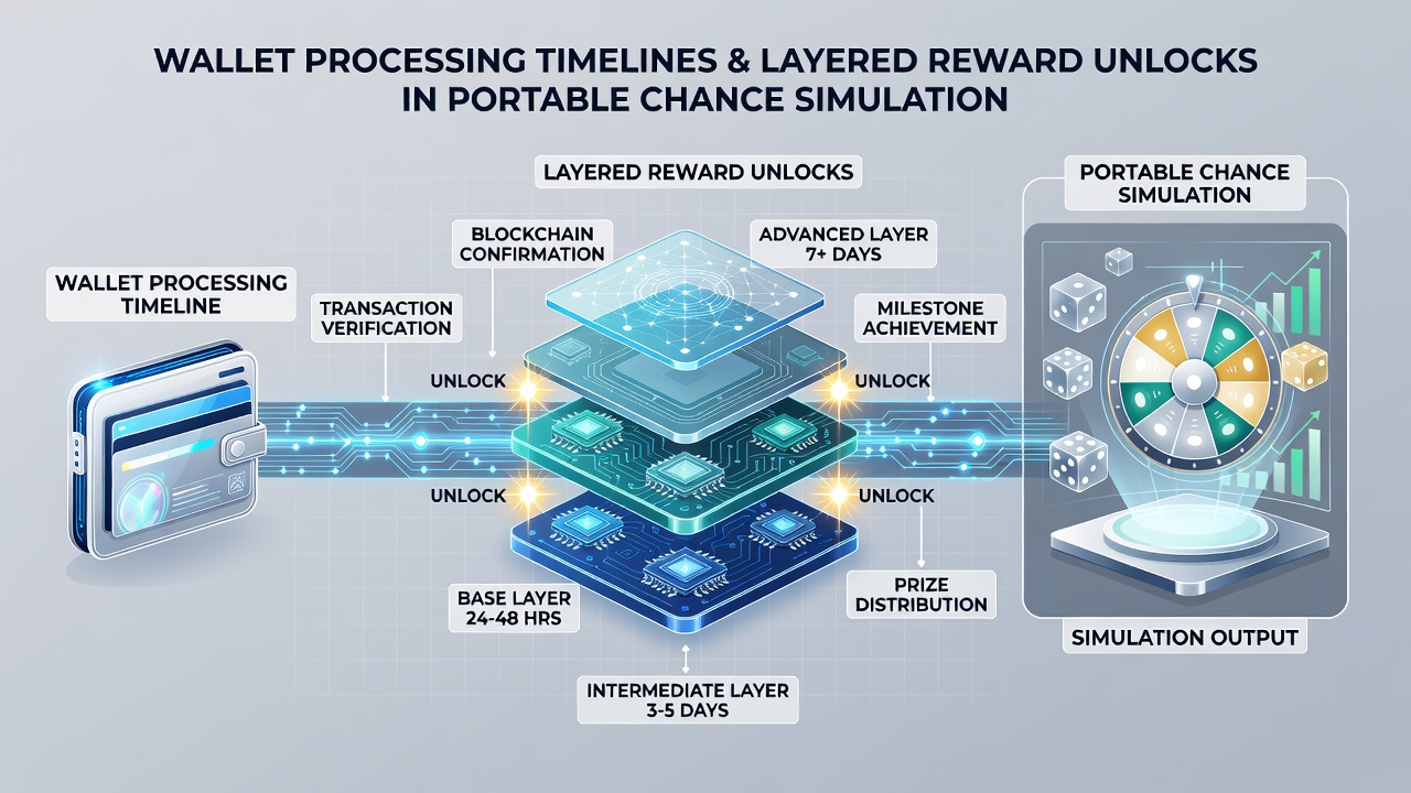 Infographic illustrating how wallet confirmation times map to successive reward tier releases on handheld devices